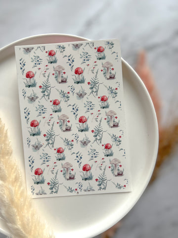 1 Sheet, Approx 13x90cm, Mushroom Print Water Decal Image Transfer for Polymer Clay / Ceramics